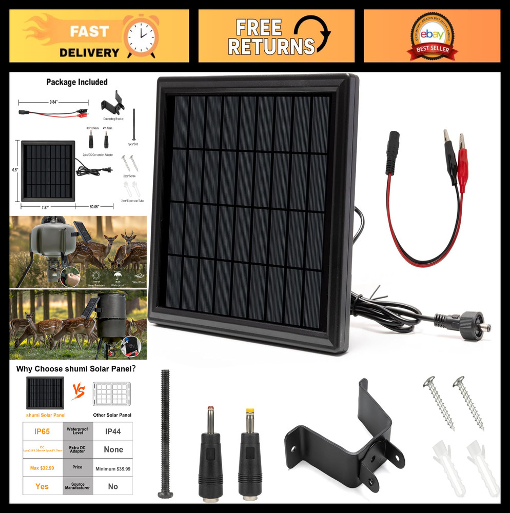 6V Solar Panel for Deer Feeder – 4.5W Waterproof Outdoor Kit, Alligator Clips, R