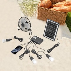 Solar Fan Lamp Kit Freestanding Solar Lighting Solar Powered Fan w/ 3 Bulbs