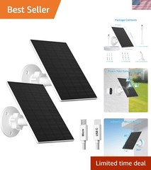 2W Solar Panel for Security Cameras, USB-C/Micro USB, 2 Pack White | Waterpr…