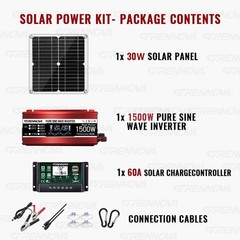 Grennova 1500W Real Power Solar Kit 30W 60A MPPT Pure Sine Off-Grid Home Camping