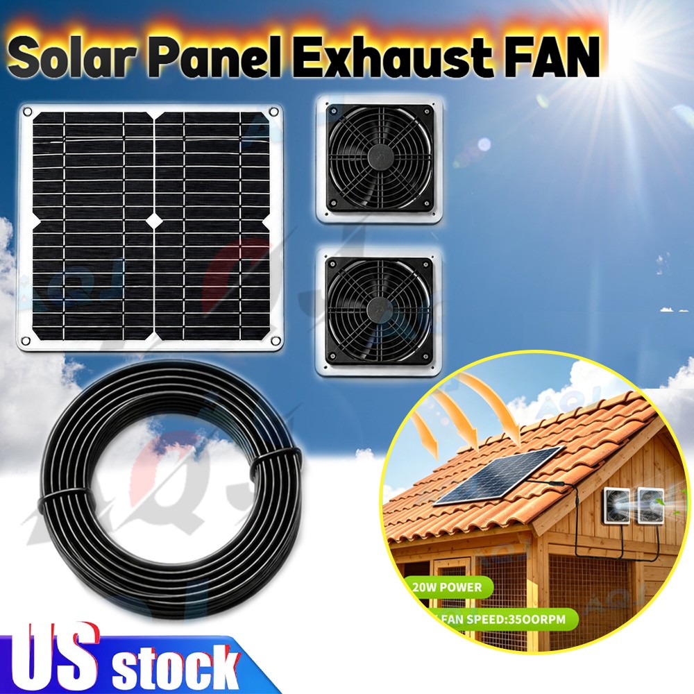 Solar Panel Fan Kit-Ventilator Exhaust Fan for mini Greenhouse Shed Chicken Coop