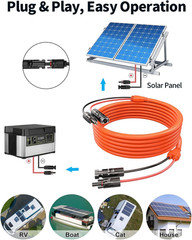 10Ft 10AWG Solar Panel Extension Cable 6Mm² One-Piece Solar Cable with Male and