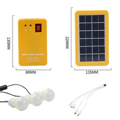 USB Solar Power Panel Generator Kit 5V Charger Home System 3 LED Bulbs Light