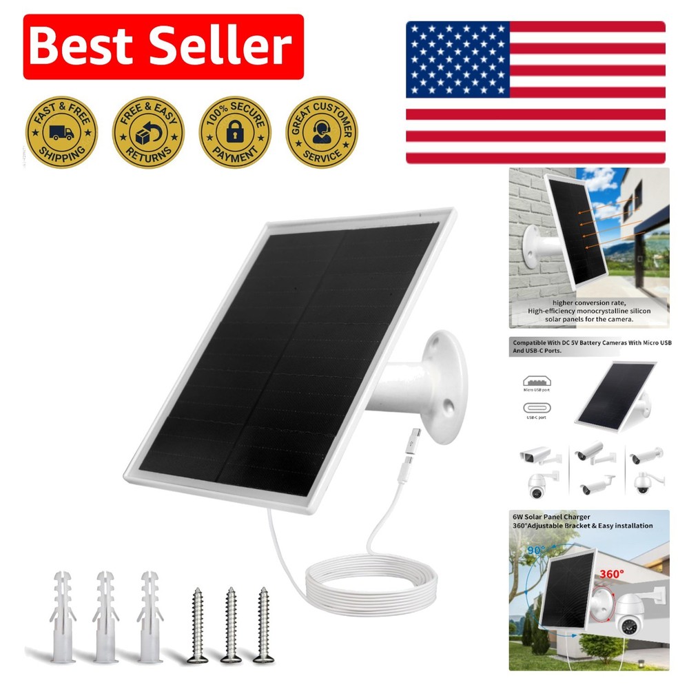 6W Waterproof Solar Panel Charger for Outdoor Security Cameras, USB-C Ready