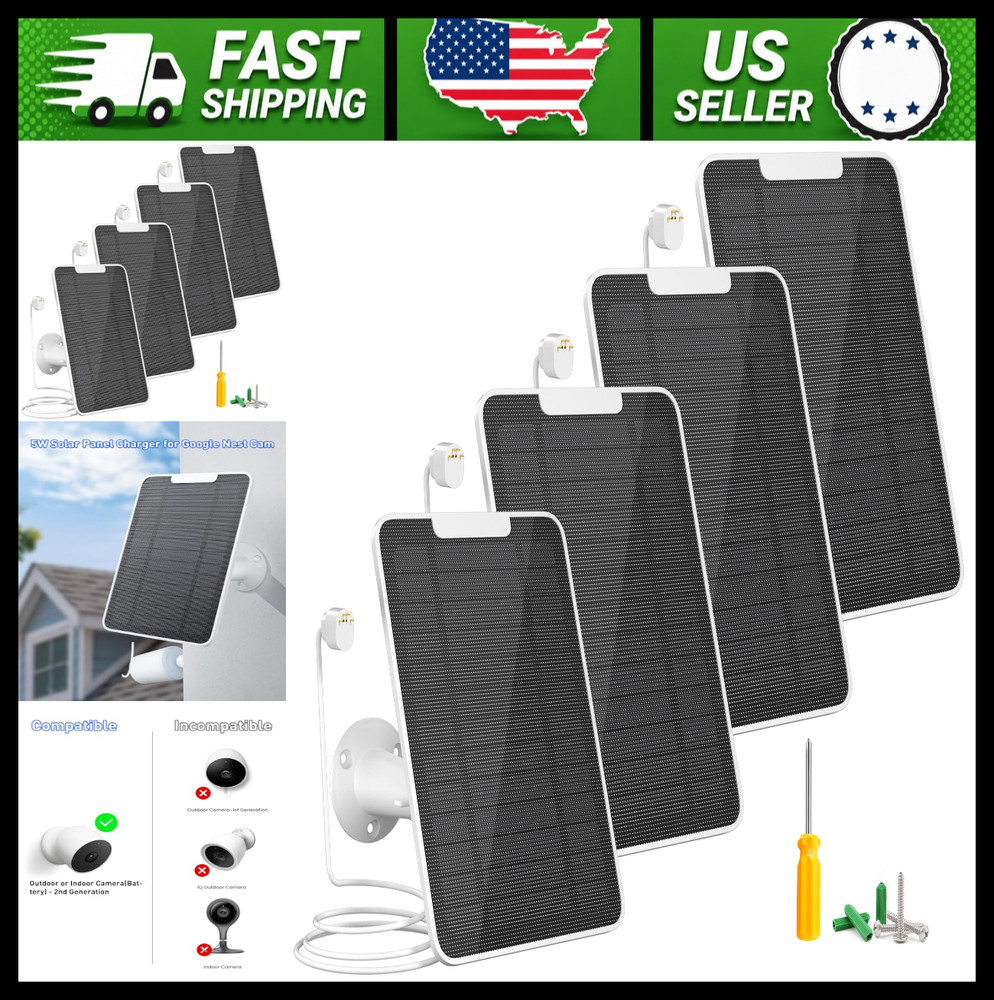 Solar Panel Charger for Google Nest Cam Outdoor/Indoor Battery, 5W, 4 Pack