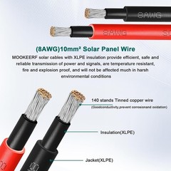 50FT 8AWG Waterproof Solar Wire – Flame Retardant, Double Insulated for Safety
