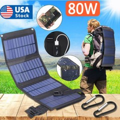 USB 80W Solar Panel Folding Power Bank Outdoor Camping Hiking Phone Charger