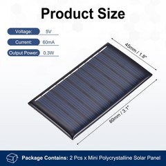 2Pcs 5V 0.3W 60mA Mini Polycrystalline Solar Panel 3.2×1.8″/80x45mm