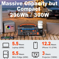 Portable Power Station 300W, 296Wh Solar Generator with 100W USB-C In/Output, Ni