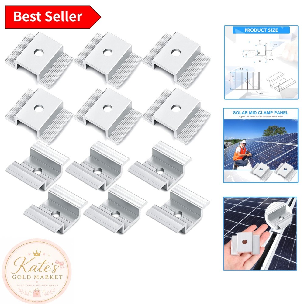 Rust-Resistant Aluminum Solar Panel Mid Clamps – 12 Pack for Secure Mounting
