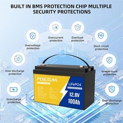 100Ah 12V LiFePO4 Lithium Backup Battery 1280Wh Built-in BMS For solar golf cart