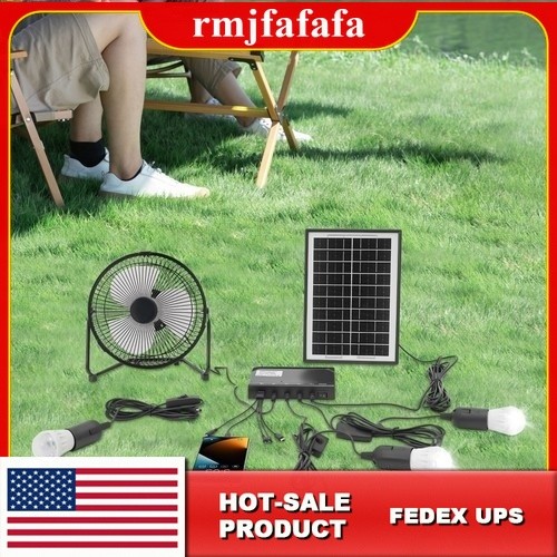 Solar Lighting & Fan Kits with 3 Bulbs USB Charging for Home Outdoor Camping
