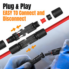 50ft Black + 50ft Red 10AWG Solar Panel Extension Cable Flexible Wire Connectors