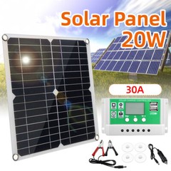 20 Watt 12 Volt Solar Panel Kit Monocrystalline Solar Panel + 30A PWM E9L9