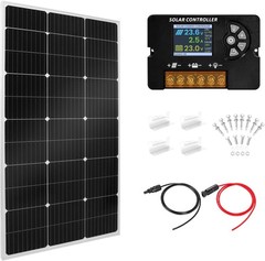 100W Monocrystalline Solar Panel Kit 30A PWM Controller 12V/24V High Efficiency
