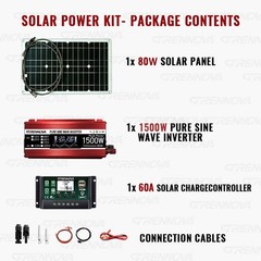 Grennova 1500W Pure Sine Solar Kit 80W 60A MPPT 12V 110/220V Inverter Home Use