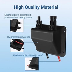 Solar Entry Gland, Dual Cable Entry Housing with 1ft 10awg Solar Cable, IP68 UV