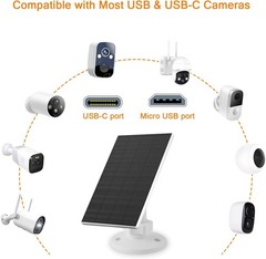 Solar Panel for Security Camera, 2 Pack 2W Solar Charger with Micro USB & USB-C