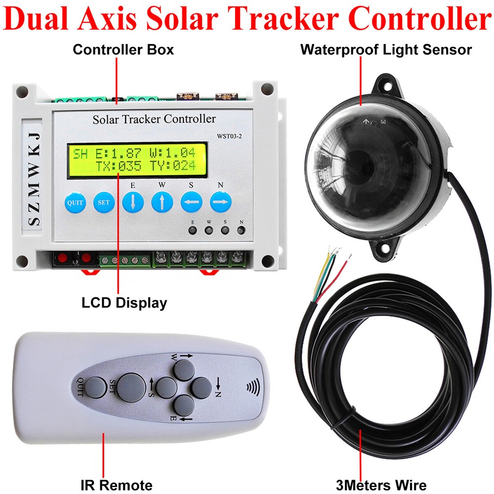 Sunlight Track Dual Axis Solar Tracker Controller 6000N 12V Linear Actuators Kit