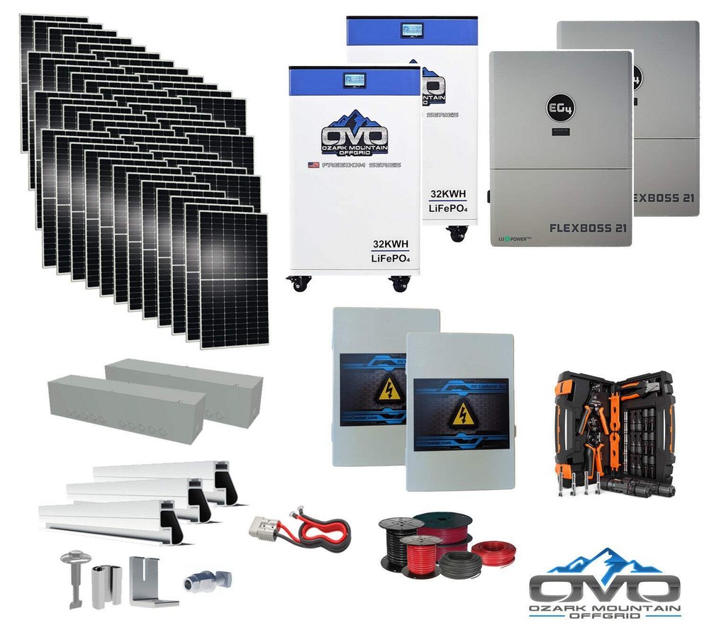25KW Complete Offgrid Solar Kit + EG4 FlexBOSS21 + 2x 32KW OMO 48V Freedom Serie