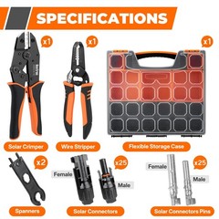 30PCS Solar Crimper Tool Kit – Crimping Tool, Wire Stripper, 25 Pairs Solar C…