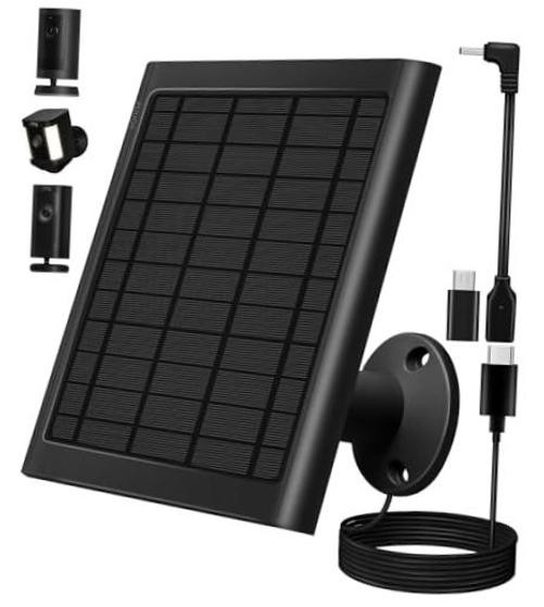 8W Solar Panel Charger for Ring Cameras with0FT Cable | Compatible with 1 Black