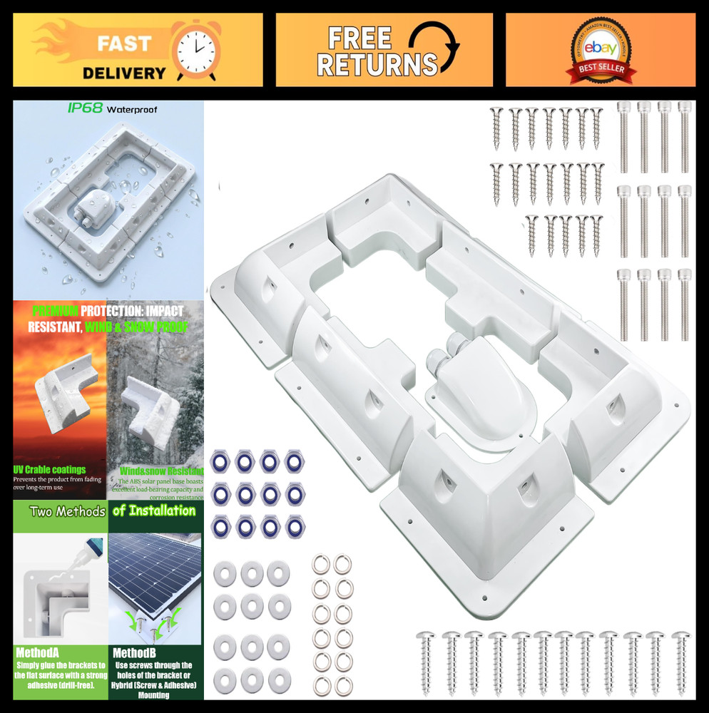 7PCS Solar Panel Mounting Brackets Kit – Drill-Free ABS Corner Mount for RVs, Bo