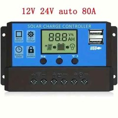 80A Solar Panel Battery Charge Controller 12V 24V, Dual USB Port, LCD Display