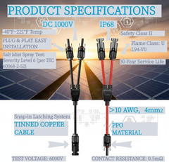 Solar Y Connector, M/FF+F/MM MC4 Y Connector Solar Adapter Plug Kit | Solar Cabl