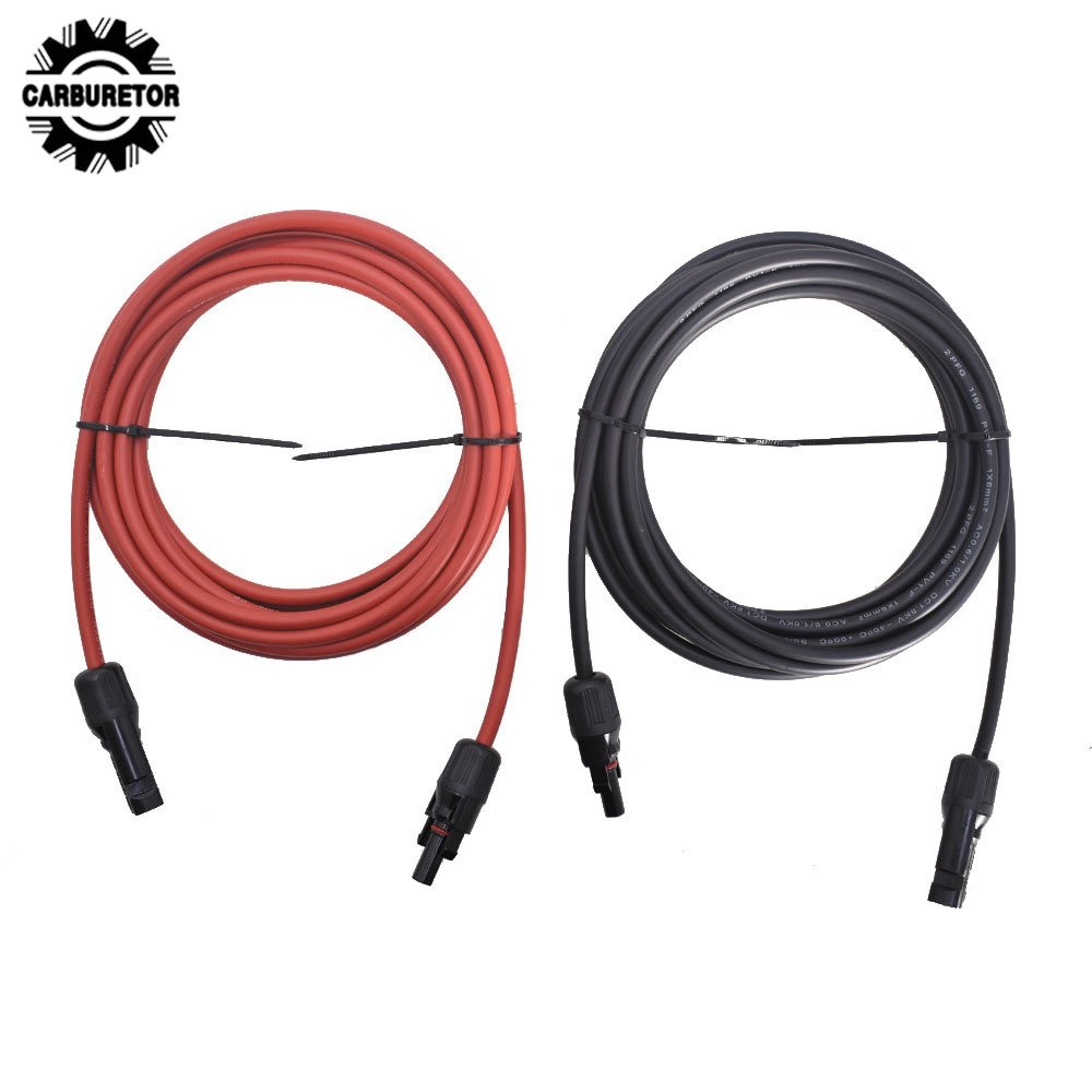 Solar Panel Extension Cable Wire Connector 1 Pair 15ft Black + Red 10 AWG