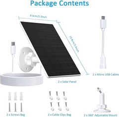 Solar Panel for Security Camera, 2 Pack 2W Solar Charger with Micro USB & USB-C