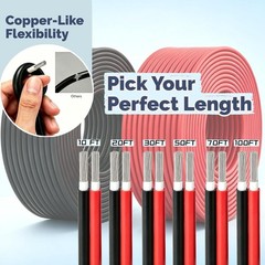 Cost-Effective 10 AWG Solar Extension Cable 2×20 FT – Black & Red Approved