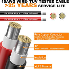 2X50 Feet Solar Panel Wire, 10AWG Solar Wire Tinned Copper 10 Gauge PV Cable, fo