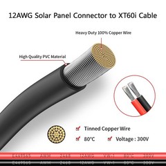 12AWG 10FT Solar to XT60i Cable 2 10 25 35 50 75 100FT Solar Connector to XT6…