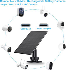 2W Solar Panel for Security Cameras, IP65 Waterproof, 7.2Ft Cable (2 Pack)
