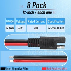 8 Pack SAE Connector Cable 14AWG 1Ft 2 Pin SAE Quick Connect Disconnect Plug