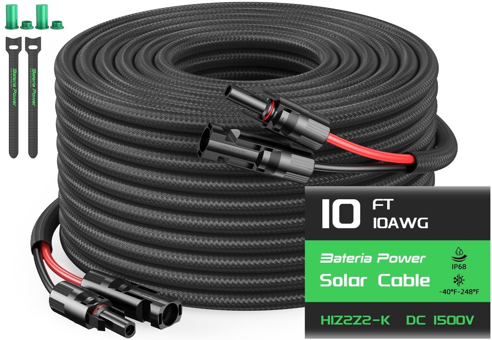 10FT Twin Wire Solar Panel Extension Cable, 10 Gauge PV Wire with IP68 Female…