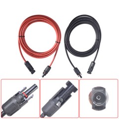 Solar Panel Extension Cable Wire Connector 12AWG 10ft Black + Red 1Pair