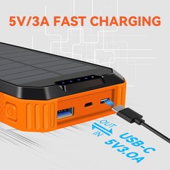 Yelomin Solar Power Bank, 49800mAh Portable Charger with Built-In 3 Charging Cab