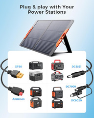 100W Portable Solar Panel, 5-in-1 Cable, Waterproof for Camping & Off-Grid