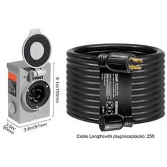 30 Amp Generator Cord and Power Inlet Box Kit, 25 FT, NEMA L14 – 30P/ L14 – 30R