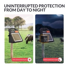 10 Miles Solar Electric Fence Charger with Day/Night Mode, 0.11J Portable Solar