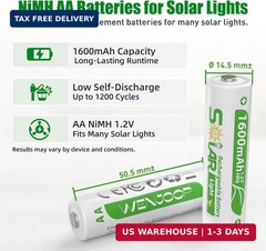 12 Pack AA Rechargeable Batteries for Solar Lights, 1600mAh NiMH 1.2V Precharged