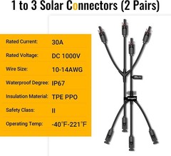 Solar Y Connectors 1-to-3 Parallel 30A DC1000V 2 Pairs