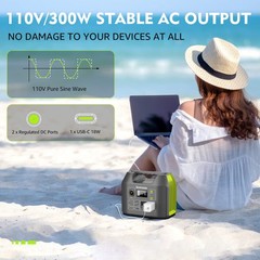 300W Portable Solar Generator Power Station, 296Wh Lithium Battery Backup, 2 AC