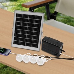12V Solar Panel Power Generator Kit Battery Pack Power Station USB w/ 4 Bulbs