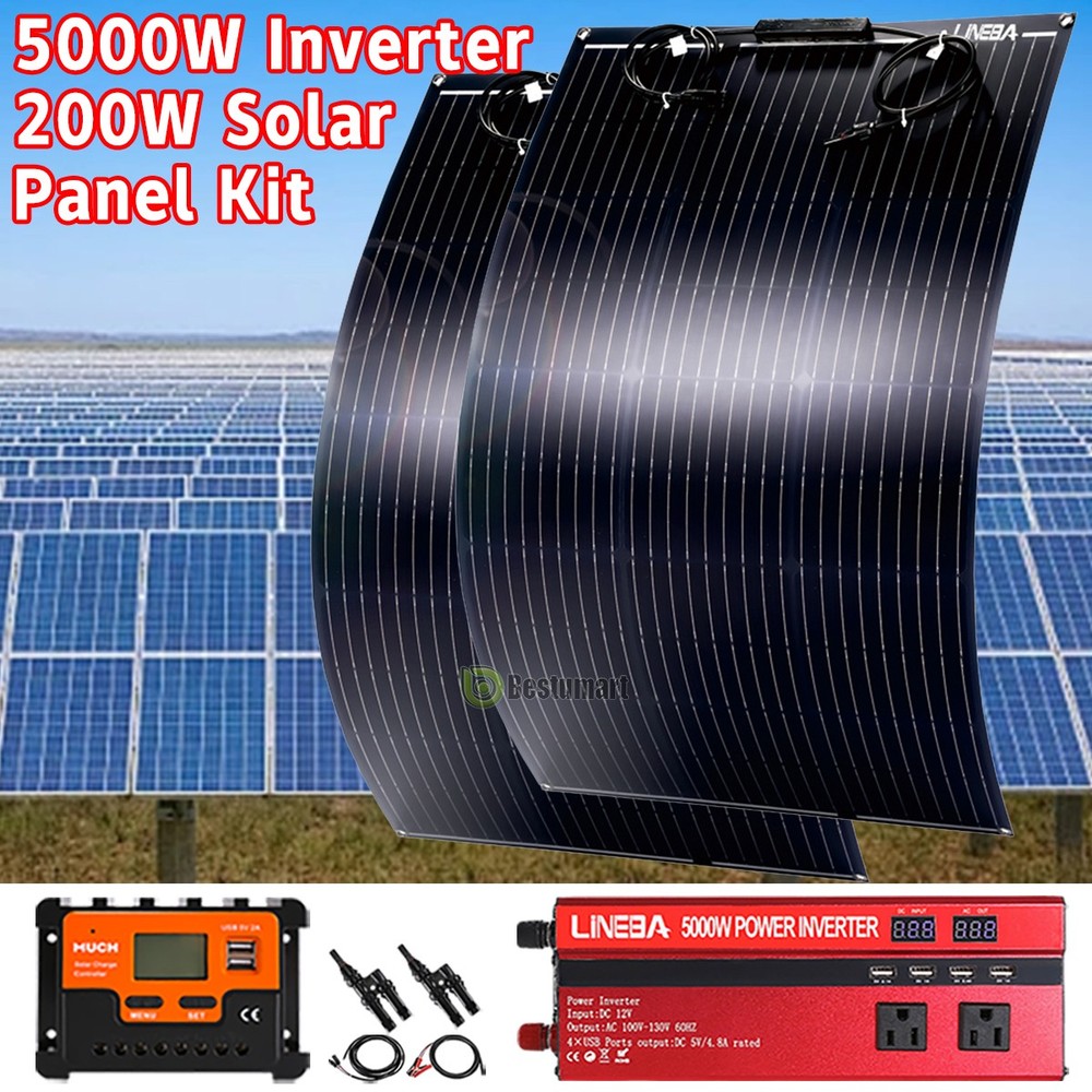 Kit 5000W Power Inverter Flexible Solar Panel Power Station for Outdoor RV/Boat