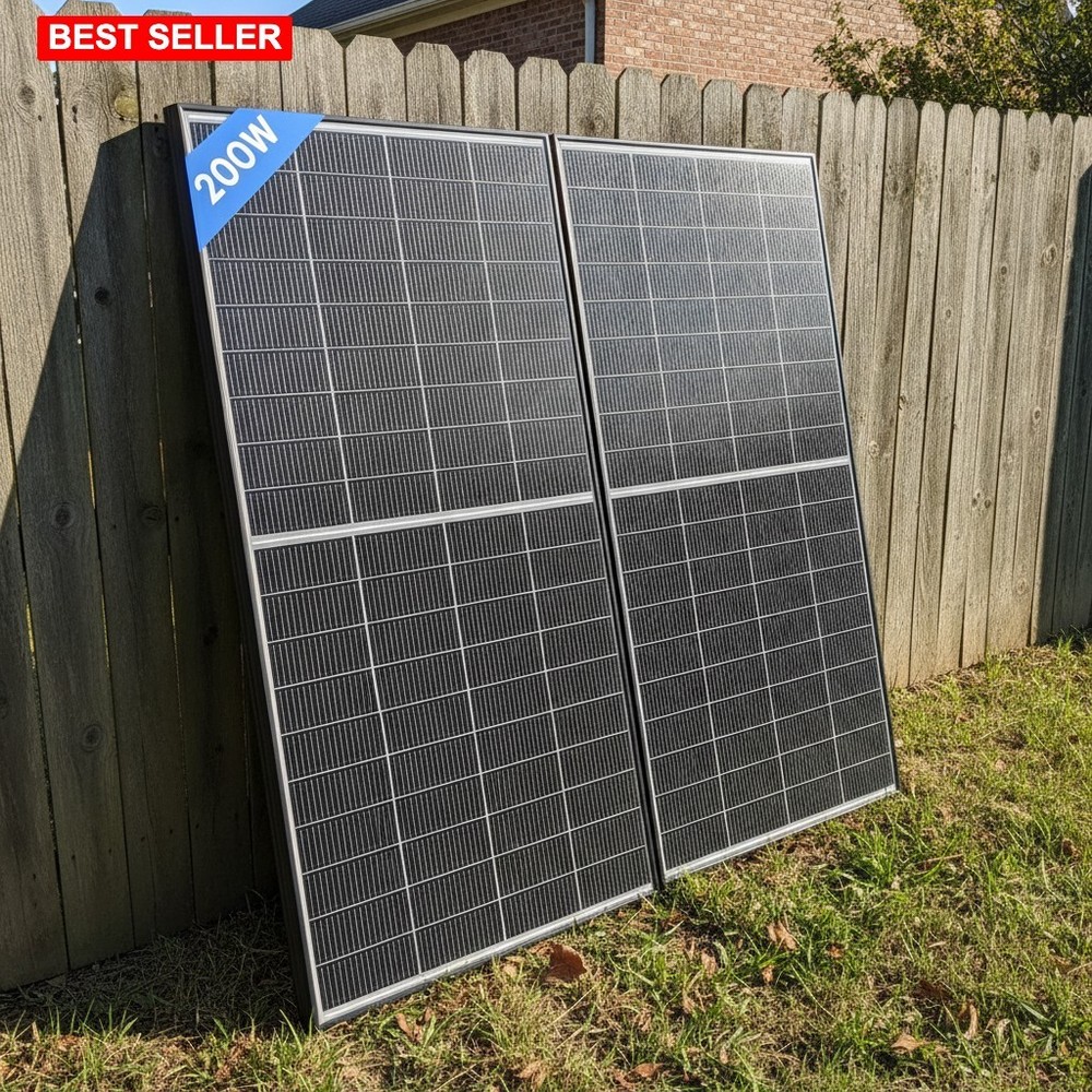 Solar Panel 200W 2-Pack Monocrystalline Bifacial Off-Grid RV Marine Home Alum…