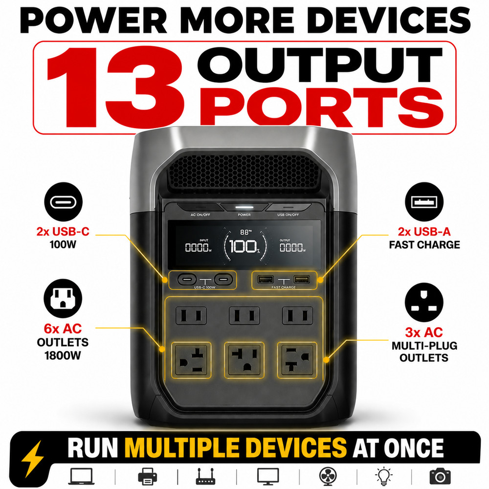 Portable Power Station Delta 3 Classic, 1024Wh Lifepo4 Battery, 1800W AC/100W US