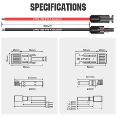 10FT 10AWG Solar Extension Cable 30A/1000V DC, IP67 Waterproof with Compatibl…